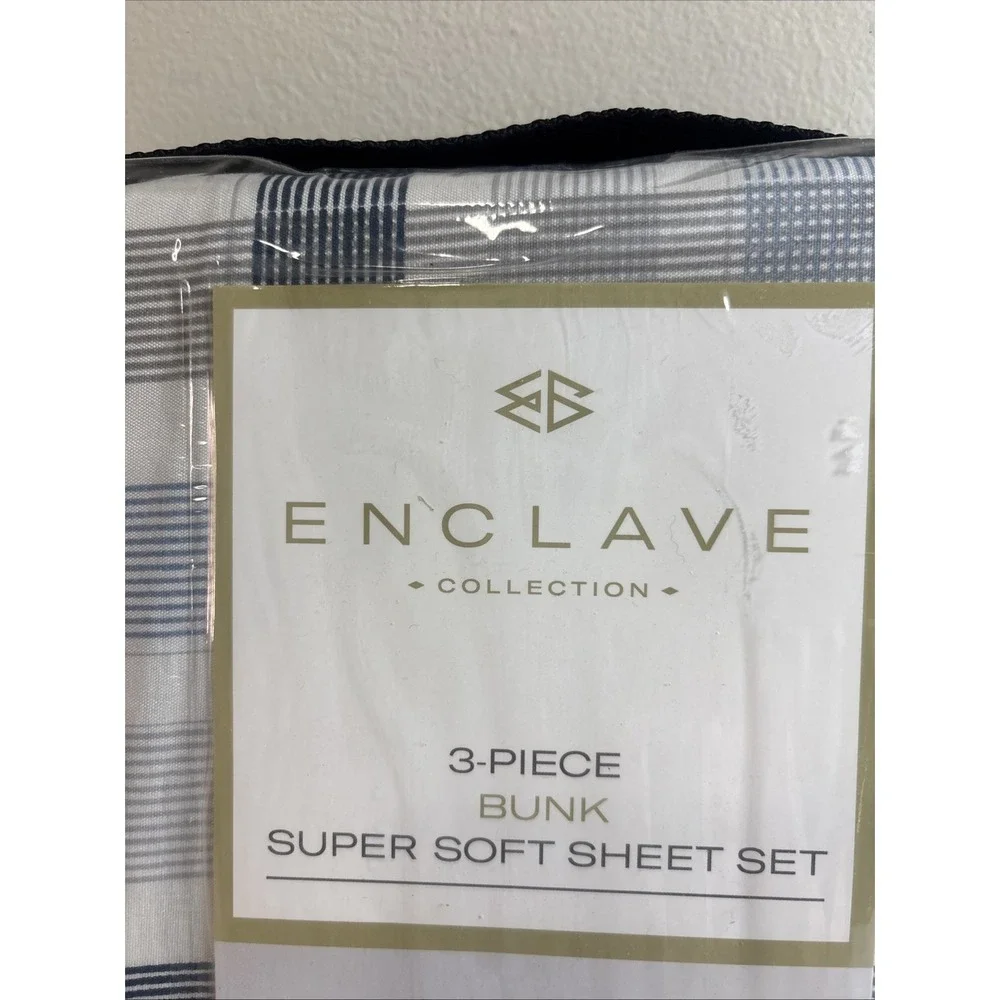 RV & Boat‎ Bunk Sheets 3Pc - 100% Polyester Stripe Wht/Blue/Gray